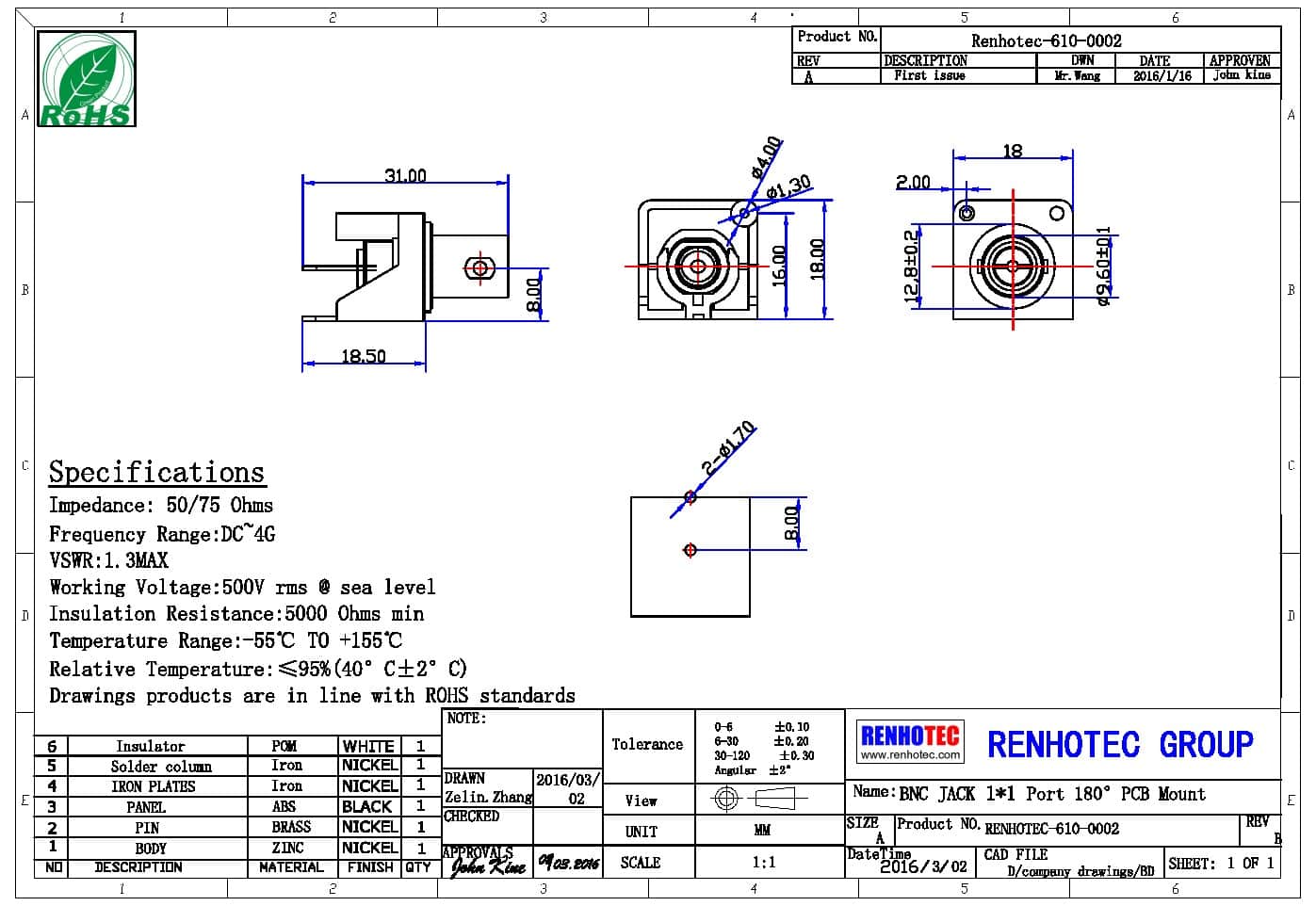 bnc rca連接器彎式穿孔接PCB板