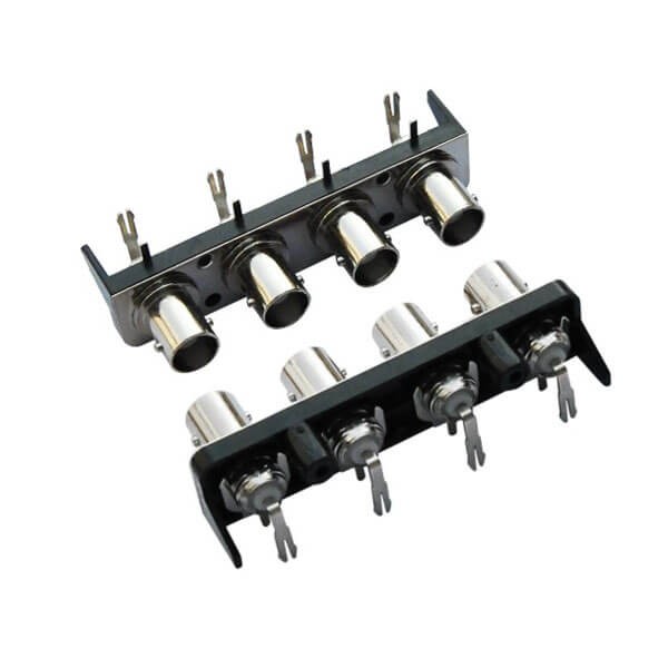 bnc多孔視頻連接器 4同軸 塑膠外殼 彎式 射頻母頭 PCB板端